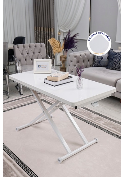 Sehpam Akıllı Home Üst Tabla Mdf Beyaz Oval Köşe Alt Beyaz Beyaz - Beyaz