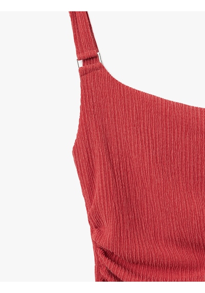Koton Drape Detaylı Slim Fit Midi Boy Tek Omuz Elbise Kırmızı 5sak80180ek Kırmızı