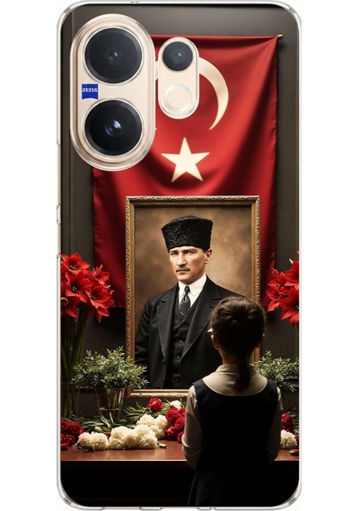 Vivo V60 Uyumlu Atatürk Türk Bayrağı Tablo Baskılı Silikon Kılıf Renkli