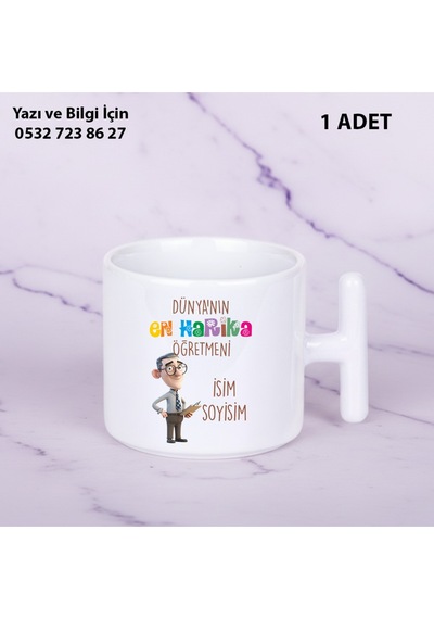 Dünyanın En Harika Öğretmeni Tasarımlı T Kupa Bardak -öğretmenler Günühediyekişiye Özel İsim Yazılır Beyaz