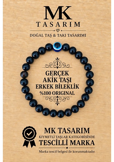 Gerçek Akik Erkek Bileklik Mk.8000.015- Rahatlık-dinginlik-enerji- Stres Bilekliği-renkleri Boya Değ Çok Renkli