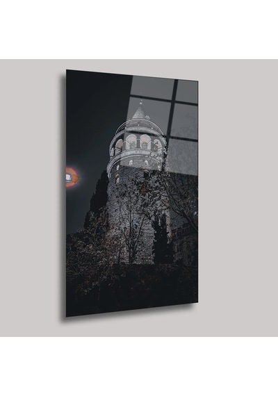 İstanbul Galata Kulesi Cam Tablo Tarihi Silüet Duvar Dekoru 70x