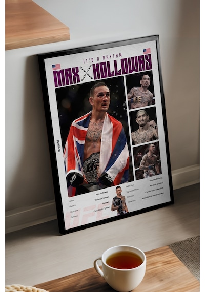 Max Holloway Ufc Siyah Ahşap Çerçeveli Poster, Dekoratif Dövüş Duvar Tablosu
