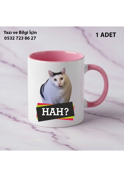 Beyaz Kedi Baskılı Kişiye Özel İsimli Hediyelik Kupa Bardak-kedi Sevenler İçin Özel Hediye Pembe