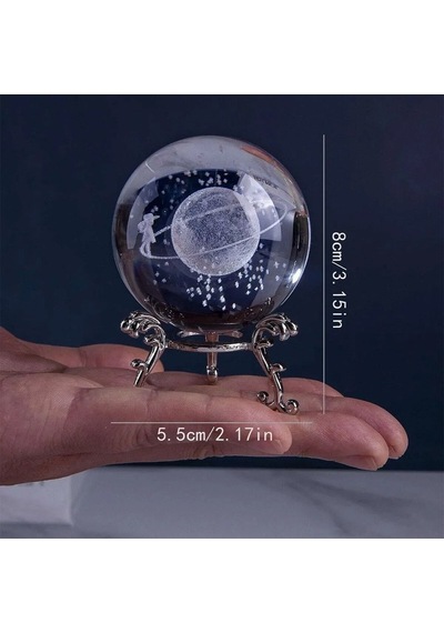 Dekoratif Metal Ayaklı Satürn Çemberinde Yürüyen Kız 3d Cam Küre