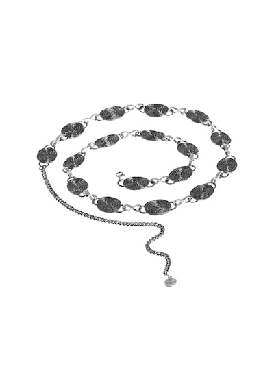 Kadın Antrasit Lak Kaplama Spiral Baskılı Oval Parçalı Ayarlanabilir Bel Zinciri, Bel Kolyesi Antrasit