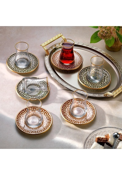 6 Lık Keops Cam Çay Seti 12 Parça Açık Gri