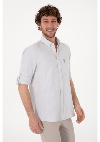 U.S. Polo Assn. Erkek Çizgili Gri Melanj Cepli Gömlek 50306288-VR109
