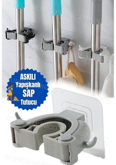 Fırça Ve Mop Askısı: Yapışkanlı Duvara Monte Paspas Tutucu İle Mutfak Ve Banyo İçin Düzenleyici Gri Diğer
