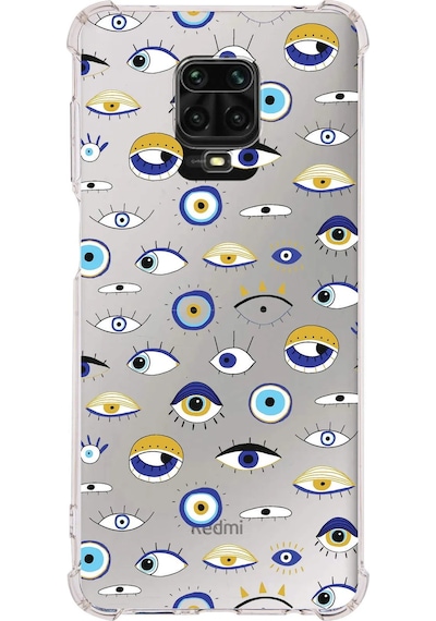 Prinrify Xiaomi Redmi Note 9s Uyumlu Nazar Boncuğu 2 Baskılı Şeffaf Köşe Korumalı Antişok Kılıf