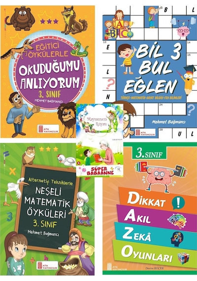 Ata 3.sınıf Okuduğumu Anlıyorum + Neşeli Matematik Öyküleri + Bil Bul + Dikkat Akıl Zeka Oyunları