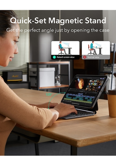 iPad Uyumlu  Air 11 M2/m3/m4/m5 Rebound 360 Manyetik Klavyeli Kılıf Siyah Klavyeli Kılıf
