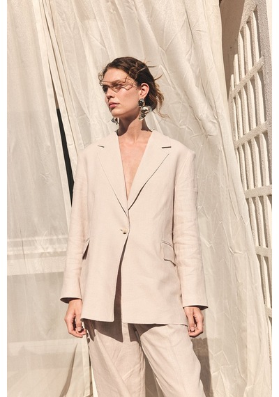 Antioch 100% Keten Kadın Blazer Ceket Bej