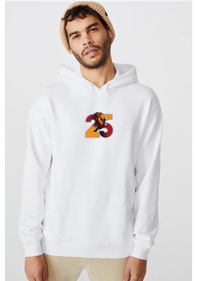 25 Aslan Beyaz Erkek 3ip Kapşonlu Sweatshirt Beyaz
