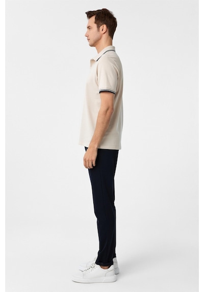 Süvari Bej Regular Armürlü Polo Yaka Tişört-37364 Bej