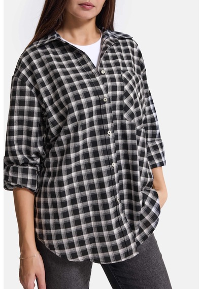 Kadın Ekose W6-67 Oversize Gömlek Siyah