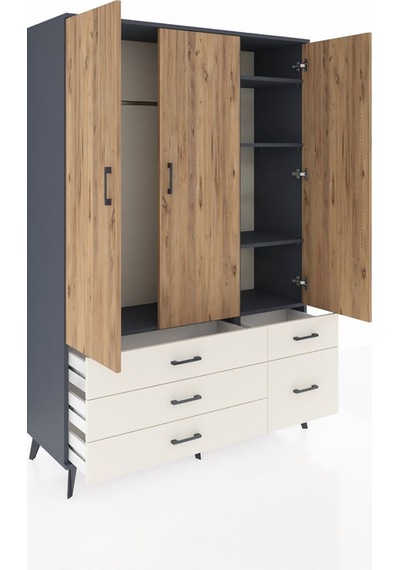Hyperion Dolap 5 Raflı 5 Çekmeceli Tek Askılı 132x44x195 Antr... Antrasit