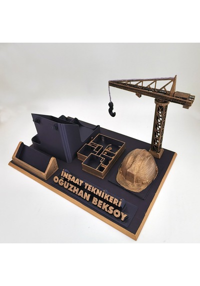 Kişiye Özel İnşaat Teknikeri Masa İsimliği Ve Kartvizitlik Gold - Siyah
