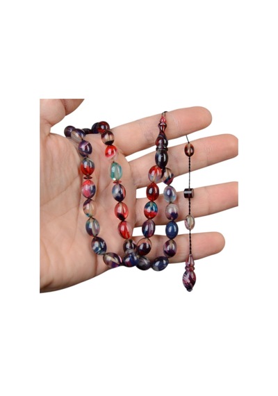 Arpa Kesim 8x11 Mm Ateş Kehribar Sistem Püsküllü Tesbih Çok Renkli