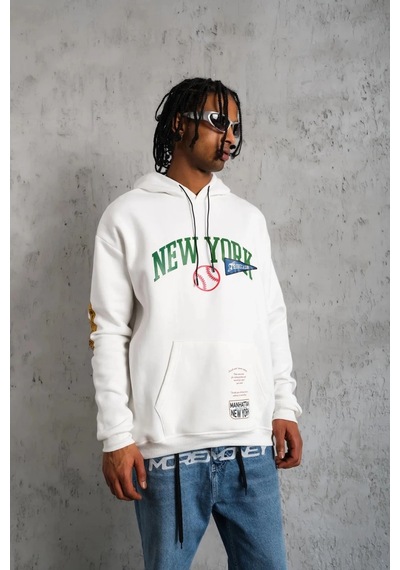 Baskılı Kapüşonlu Sweatshirt - Beyaz - Beyaz