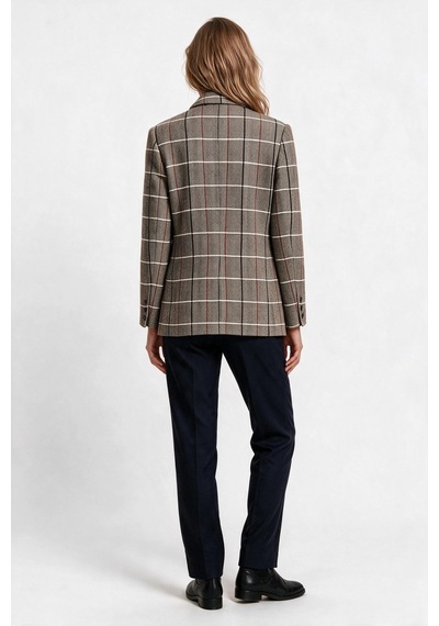 Marsel&leon Marsel Leon Kadın Kruvaze Çizgili Balıksırtı Blazer Ceket Kahve