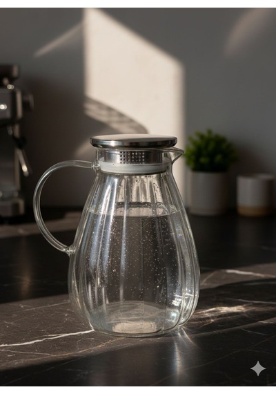 Morponi Borosilikat Cam Çizgili Sürahi 1800 Ml