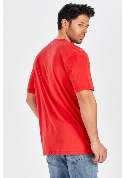 Peraluna Ön Orta Fermuarlı Düz Kesim Kırmızı Erkek T-Shirt-Kırmızı