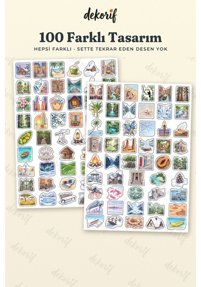 Tatil Rotaları Sticker Seti 100 Adet - Turistik Gezi Ve Konaklama Renkli Ajanda Journal Çıkartma Çok Renkli