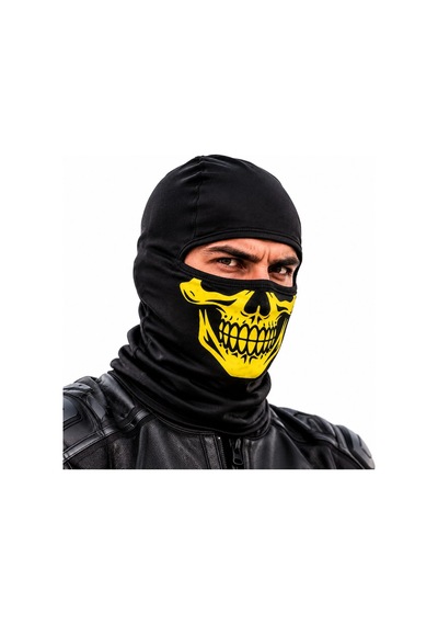 Unisex Sarı Kurukafa Desenli Balaklava Kar Maskesi Siyah Tam Yüz Boyunluk Motosiklet Outdoor Maske