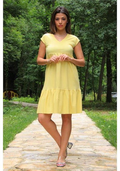 Neşeli Butik Kadın Sarı Yeni Sezon V-yaka Eteği Fırfırlı Yazlık Elbise Lptr02 Sarı