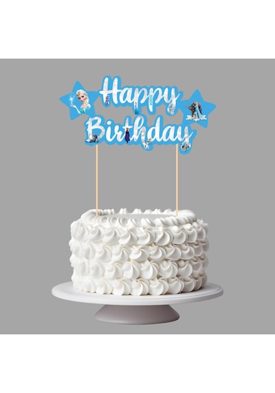 Elsa Frozen Temalı Happy Birthday Kaligrafi Pasta Üstü Süs Tüm Yaşlar