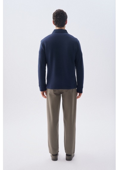 Mudo Erkek Erkek Lacivert Tekstürlü Polo Yaka Sweatshirt 1266196