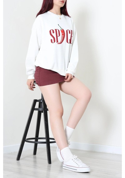 Modi Quzu Baskılı Sweatshirt Beyaz - 75366.2002. 2beyaz