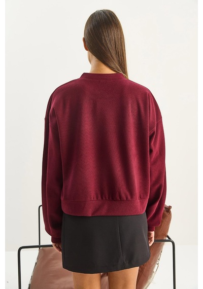 Shade Kadın Fular Detaylı Pamuklu Ottoman Sweatshirt 6931 60283689 - Bordo