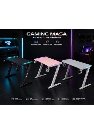 Razador Zeus Rgb Ledli Carbon Kaplam Oyuncu Masası Beyaz