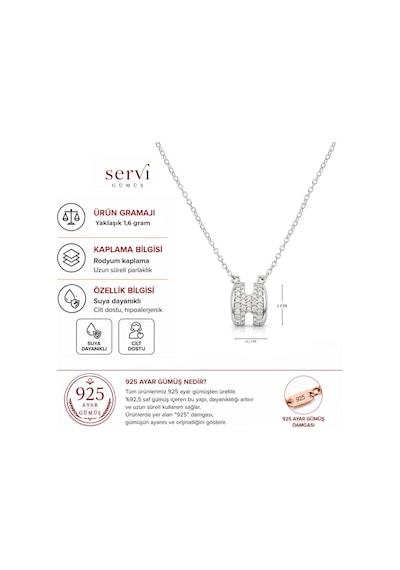 Servi 925 Ayar Gümüş Zirkon Taşlı H Harfi Kolye-447