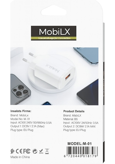 Mobilx M-01 Apple Uyumlu iPhone 11 14 Pro Max 2.1a Usb Şarj Adaptörü + Lightning Kablo