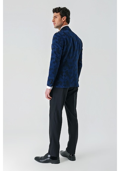 İmza Koyu Lacivert Çıkarılabilir Kırlangıç Yaka Likralı 6 Drop Slim Fit Smokin Damatlık 1001240204-Koyu Lacivert