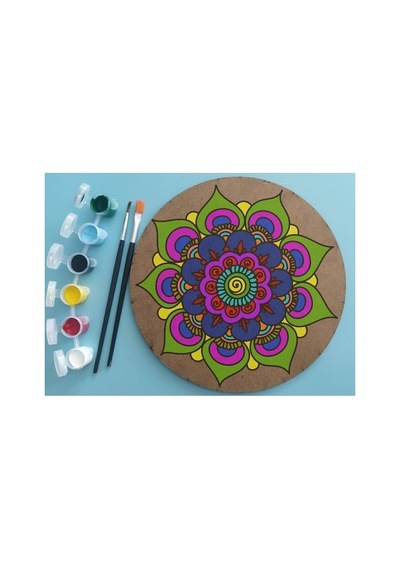 2'li Mandala Boyama Seti- Aile Etkinliği-2 Ham Mdf Plaka, 6 Renk