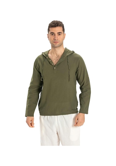 Şile Bezi Çift Cepli Kapüşonlu Erkek Sweatshirt Haki Hk-haki Haki