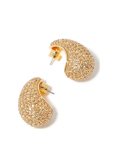Pave Dome Earrings, Kristalli Kup Tarzı Küpe Altın
