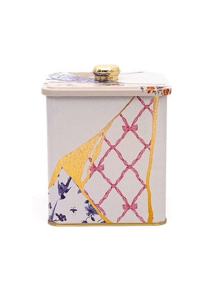 Kint Sugi Desenli Kare Metal Saklama Kabı 12 x 12 x 13.7 CM 1.8 L