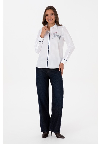U.s. Polo Assn. Kadın Beyaz Gömlek Desenli 50316397-vr013 Beyaz