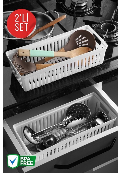 2 Adet Çekmece İçi Bıçaklık & Kaşıklık Organizer Beyaz