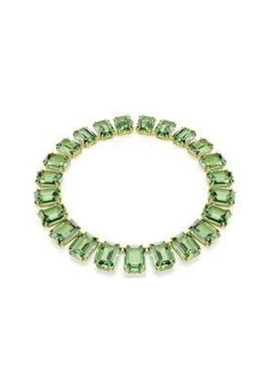 5714396 Millenia Tennis Necklace, Oversized Crystals, Octagon Cut, Green, Gold-tone Plated Metalik