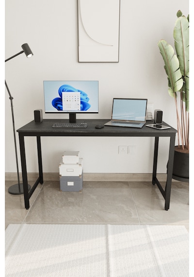 Siyah 140x60 Çalışma Masası, Bilgisayar Masası, Ofis Masası, Metal Ayaklı Siyah