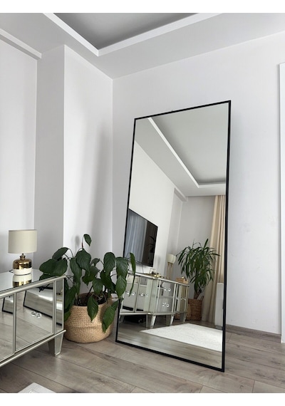 Effe Siyah Metal Çerçeveli 180x80 Cm Ayaklı Boy Aynası
