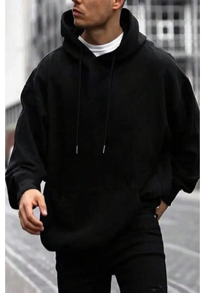 Faith Over Fear Baskılı Oversize Sweatshirt Siyah