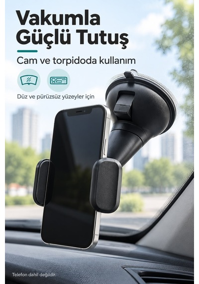 Araç İçi Vantuzlu Telefon Tutucu Vakumlu Kısa Boy 360 Dönebilen Başlık
