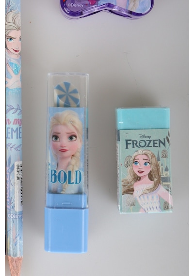X Dekomus Lisanslı Elsa Frozen 8 Adet Silgili Kurşun Kalem,yıldız Kalemtraş,ruj Silgi Ve Silgi Seti Altın